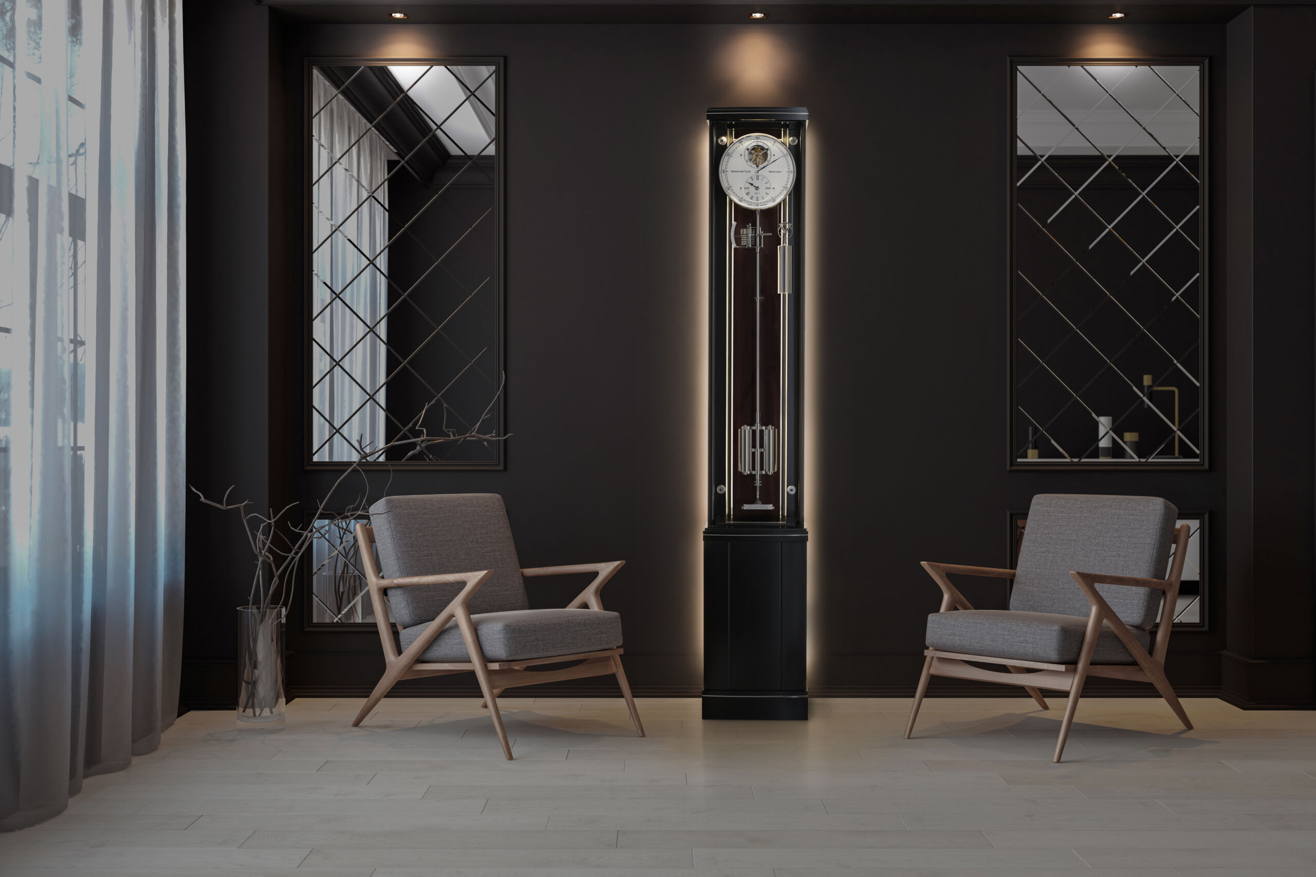 Erwin Sattler Standuhr Illumina Secunda Carbon